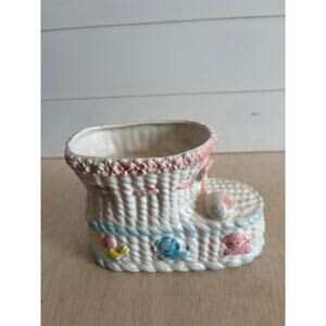 VINTAGE RELPO BABY BOOTIE PLANTER PASTEL  WITH STICKER JAPAN Music Box 5" Tall